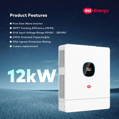 itel Energy 12kW Hybrid Solar Inverter – Heavy-Duty Backup for Estates, Clinics & Offices (48V, Dual MPPT)