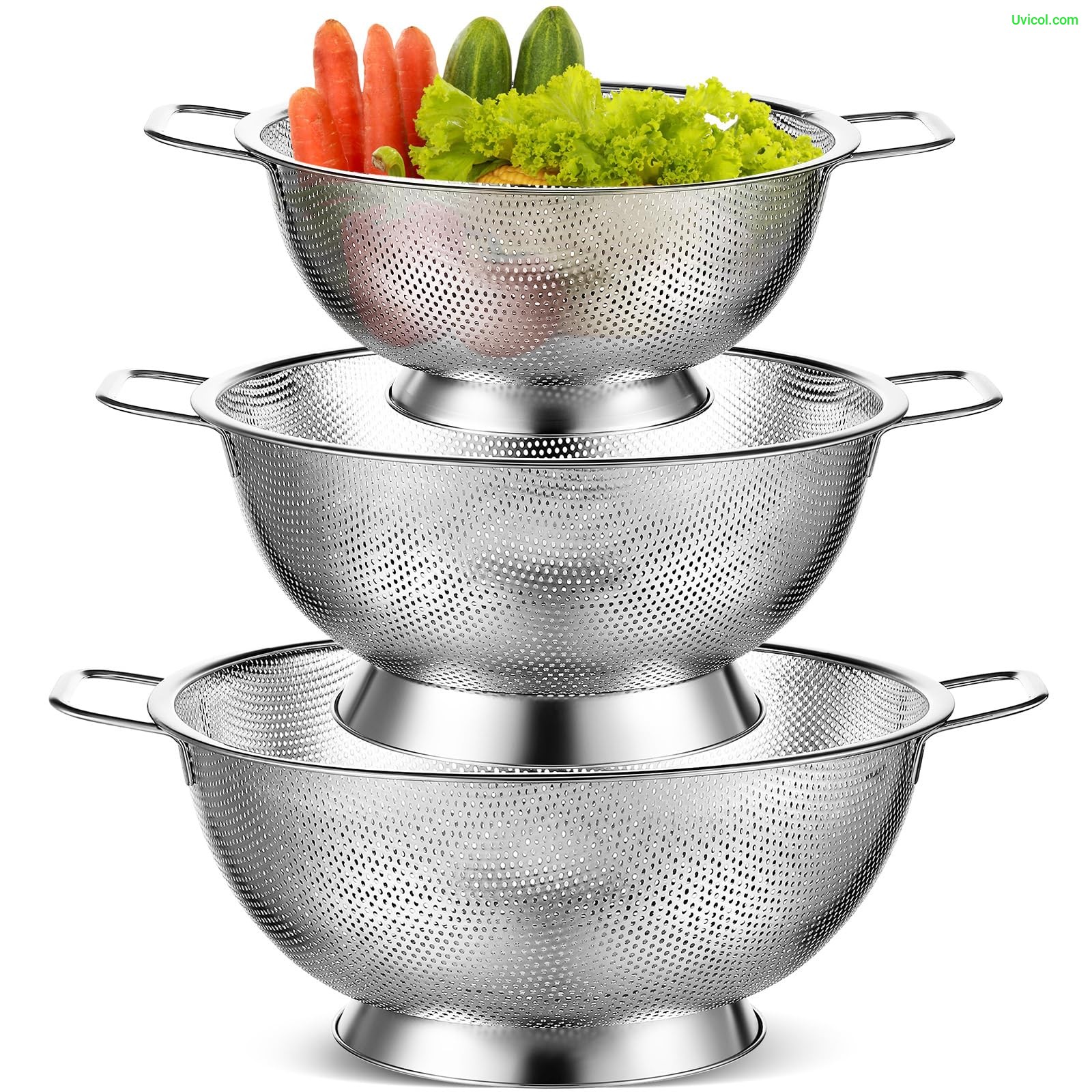 3pcs Stainless Steel Colander Bowl 22.5cm, 25.5cm, 28.5cm