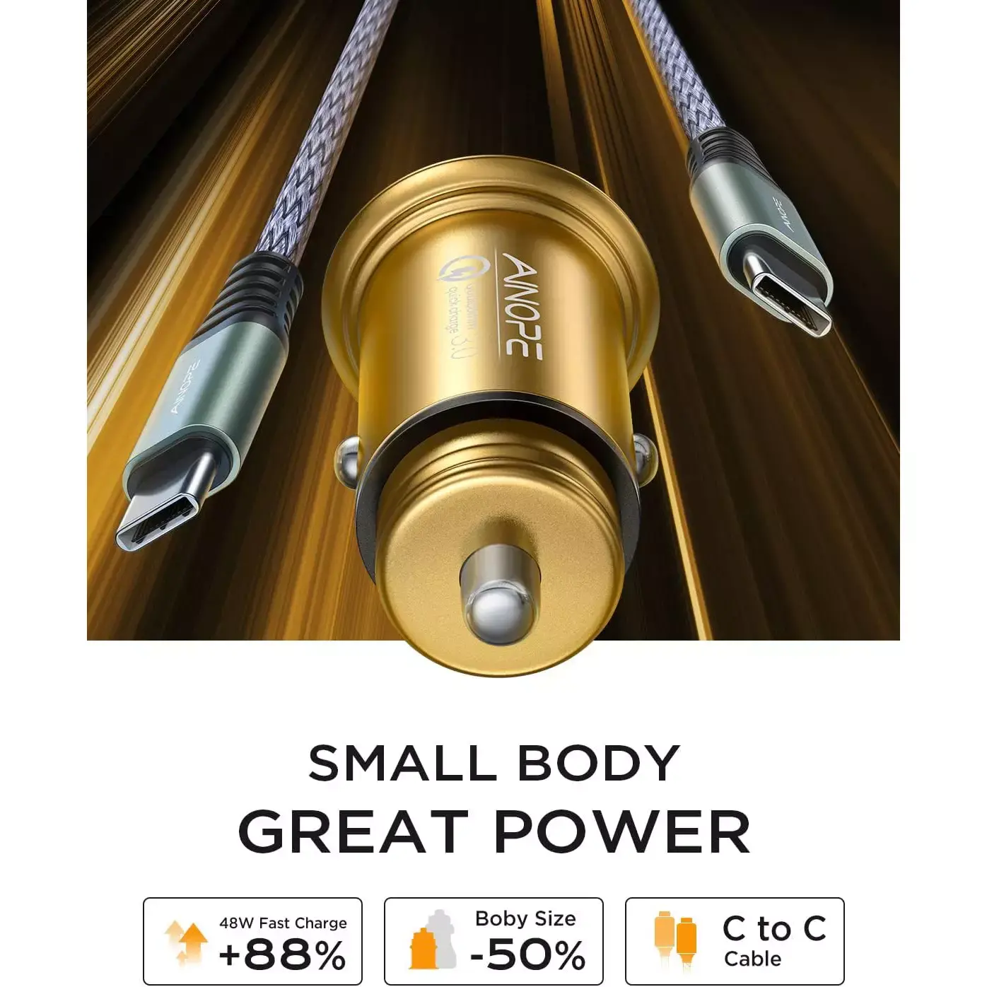 Metal Type-C Fast Car Charger – Gold Premium Car Kit
