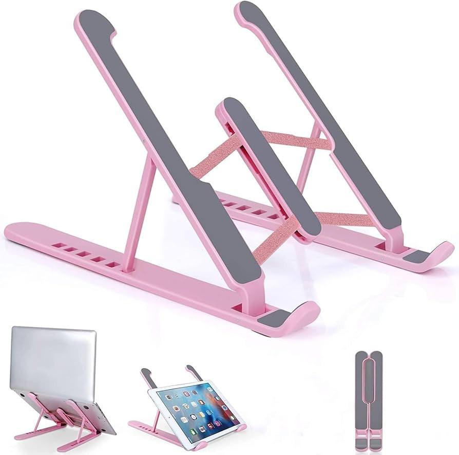 Addigoes Portable Laptop Stand – Foldable & Adjustable Desk Riser (Pink)