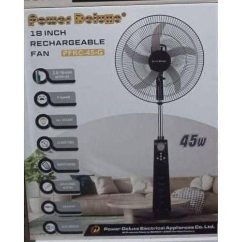 Power Deluxe 18 inches Rechargeable Fan 45w with Remote and 6 Led lights