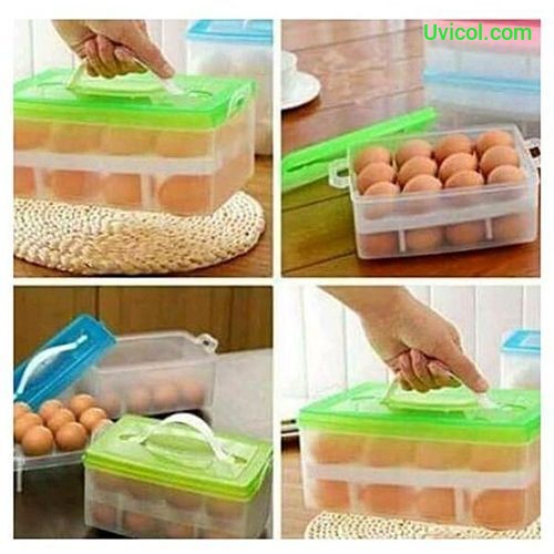 Double Layer 32 Grid Egg Storage Box (Green)