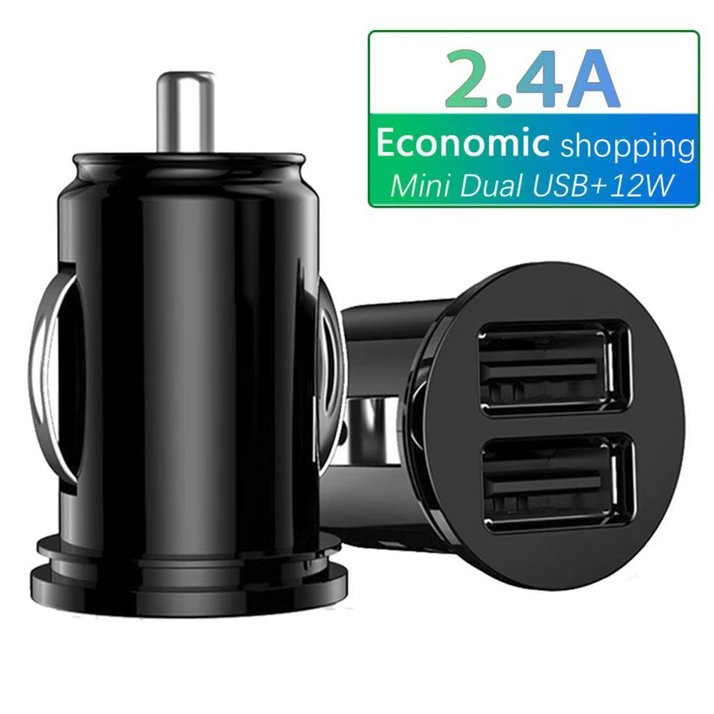 Dual USB Car Charger 3.1A – Mini Fast Charging Adapter (Black)